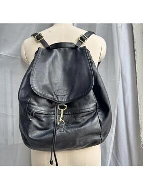 Vintage  LL Bean Backpack Rucksack Genuine  Leather Black Large Heavy Duty.